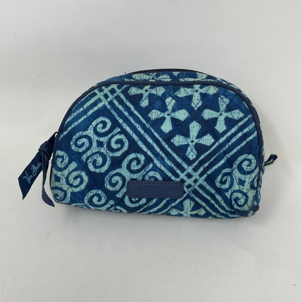 Vera Bradley Blue Quilted Cotton Cosmetic Makeup Bag Travel Pouch Batik Print